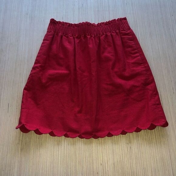 Women's J. Crew Red Scalloped Hem Skirt - Picture 2 of 7